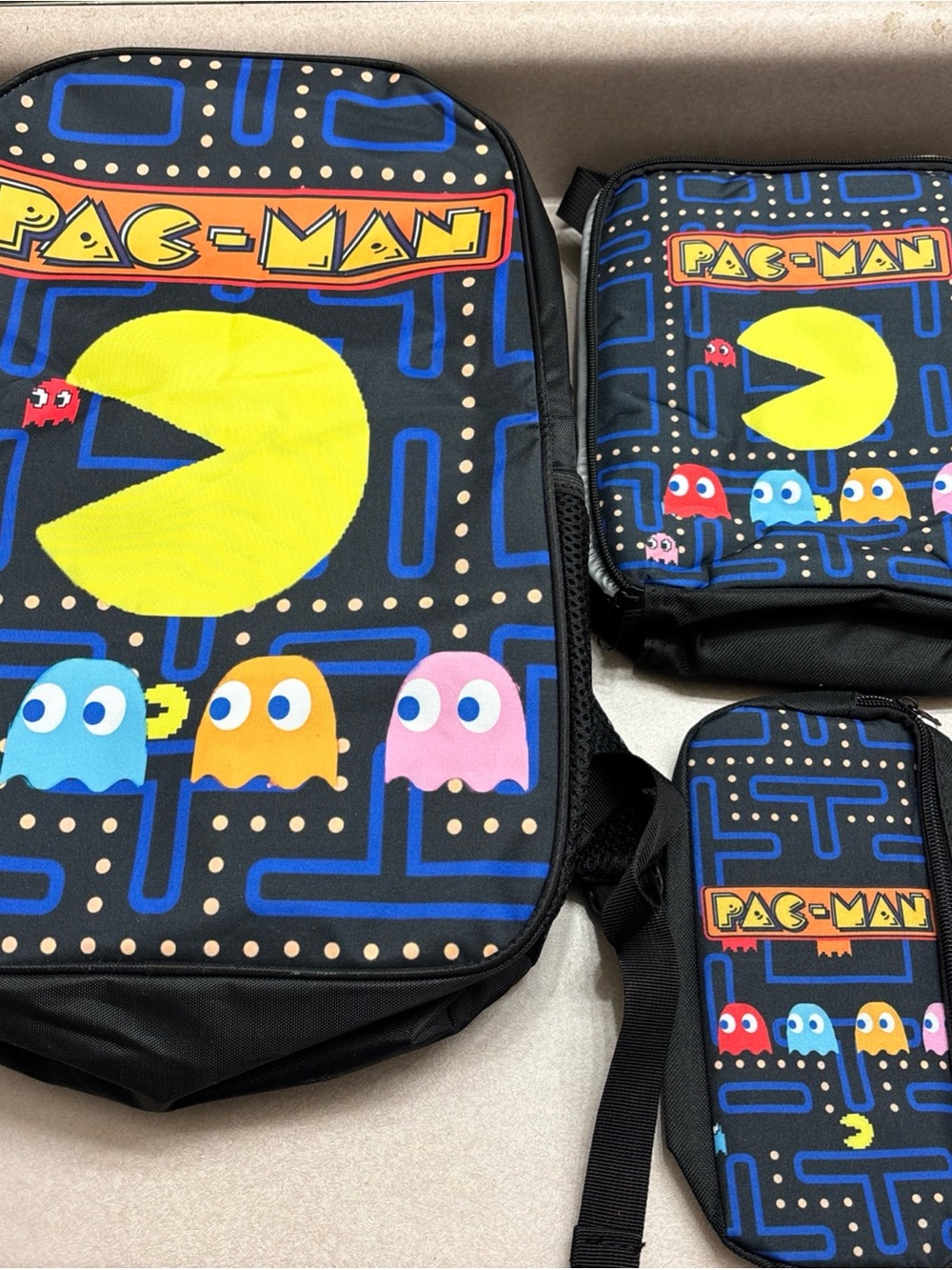 PAC-MAN Kids School Backpack - Lunch Insulated Cooler - Pencil Pen Pouch